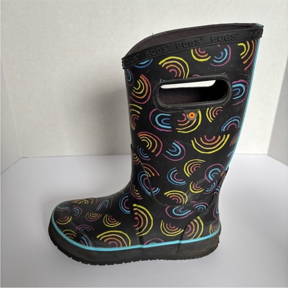 Bogs Wild Rainbows Rain Boots Waterproof Rubber Black Pink Kids Youth Size 2 - Picture 7 of 12